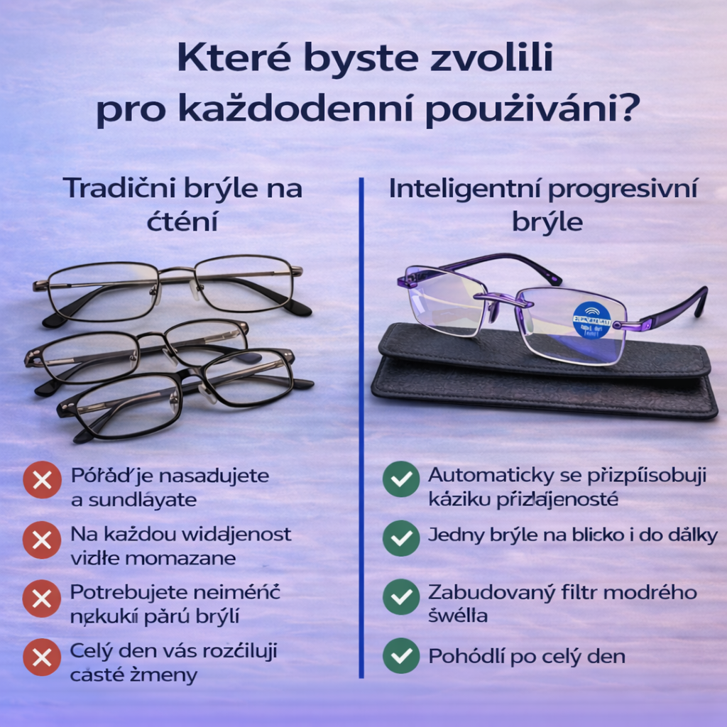 DNEŠNÍ NABÍDKA: 1+1 ZDARMA Jediné chytré samonastavitelné brýle Ray™ (Jasné vidění nablízko, na střední vzdálenost i do dálky v jedněch brýlích) l Ochrana proti modrému světlu a UV záření + Kožené pouzdro ZDARMA l 30denní záruka na vyzkoušení