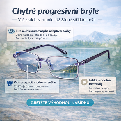 Chytré progresivní brýle Ray™ (Ostré vidění na blízko, střední vzdálenost i do dálky v jednom páru brýlí) Bez lékařského předpisu | Kožené pouzdro v balení | 30denní záruka vyzkoušení