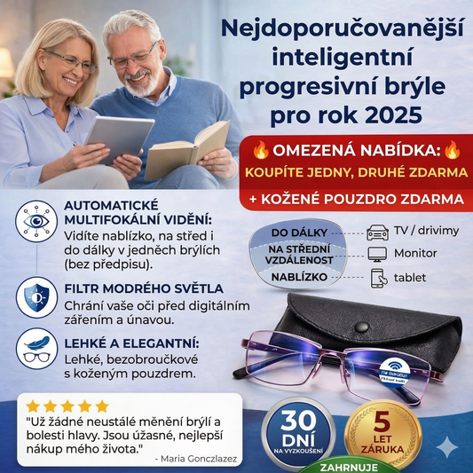 Ray™ 3-v-1 Chytré Brýle: Vidění nablízko i do dálky v jedněch brýlích | Samonastavitelné čočky s ochranou proti modrému světlu | AKCE 1+1 ZDARMA + Kožené pouzdro | 30 dní na vyzkoušení